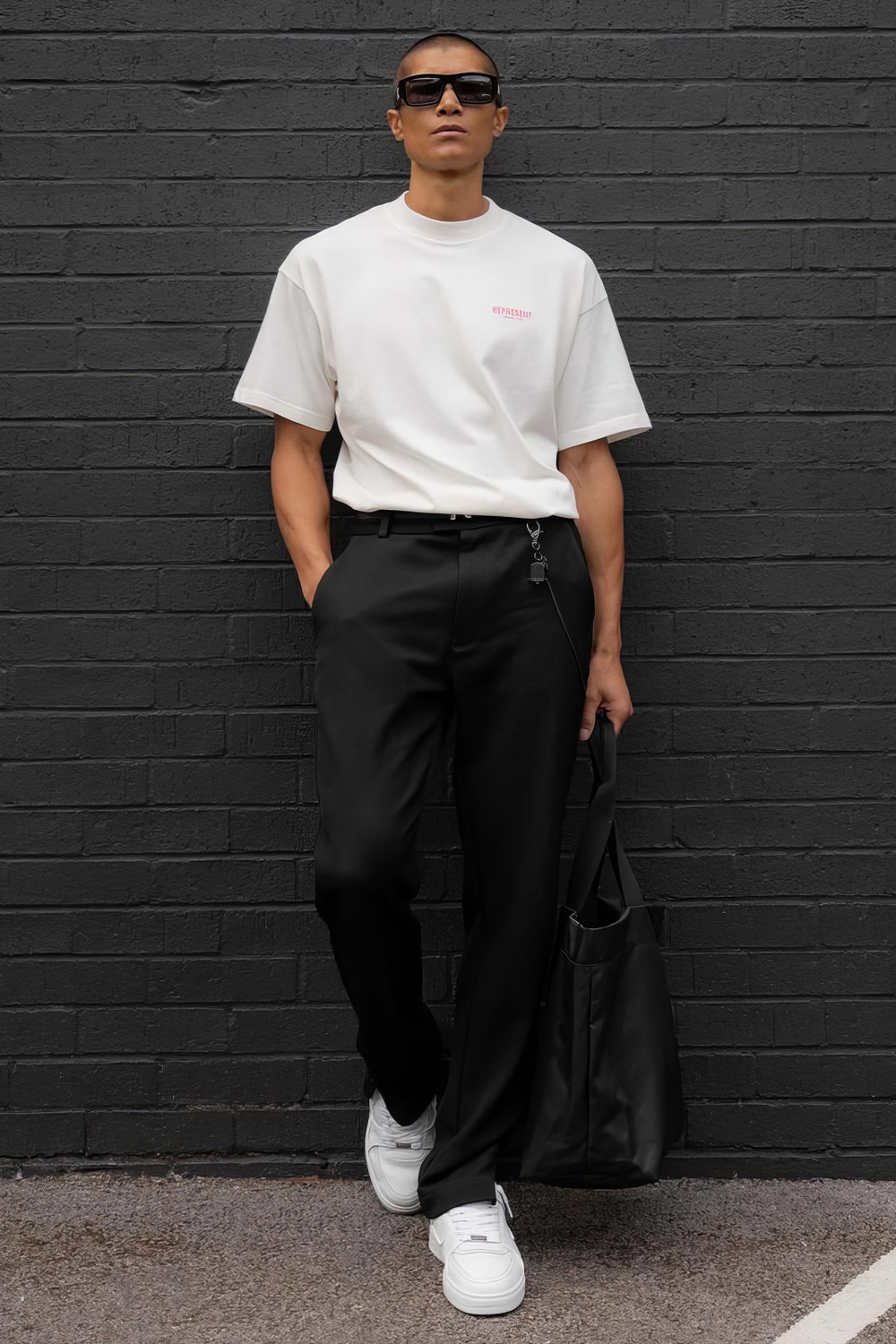 Men's black and white outfit combination