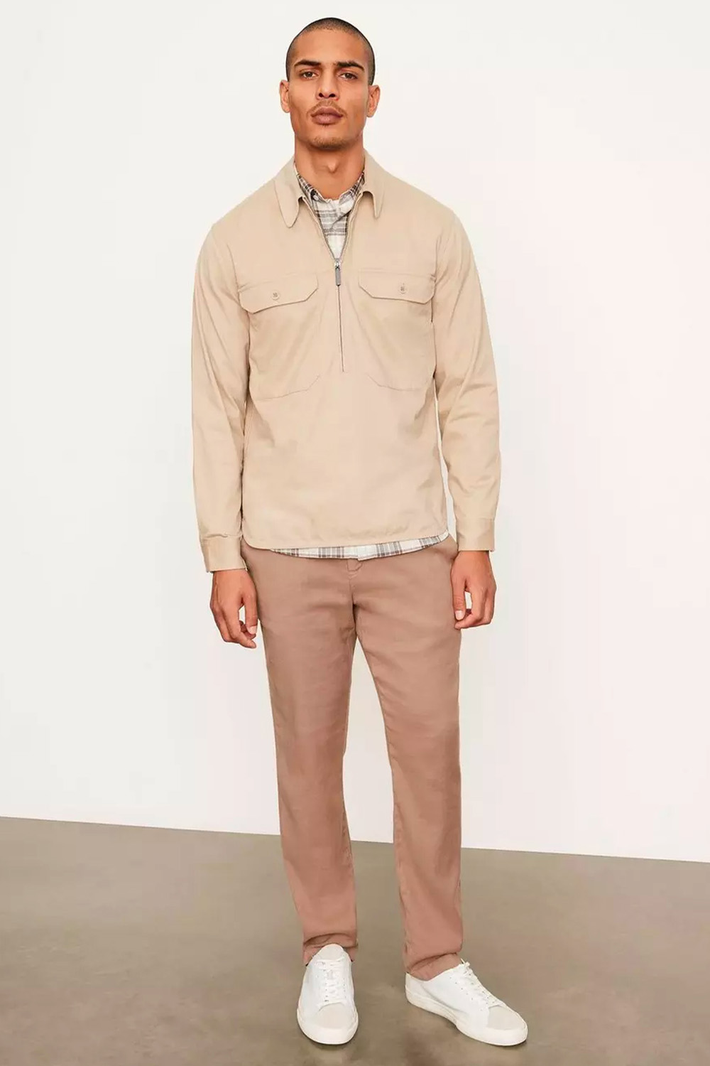 Men's brown and beige outfit combination