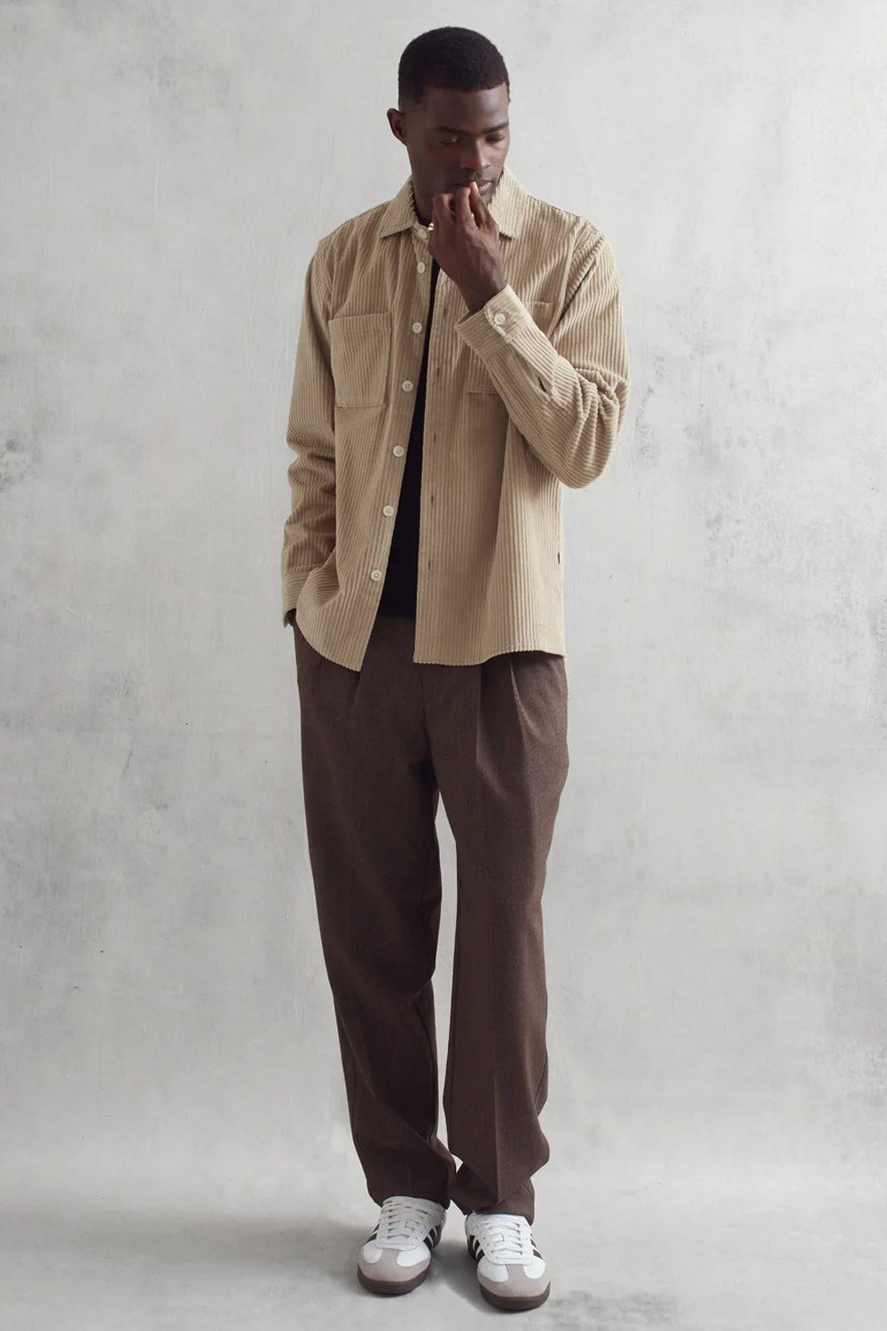 Men's brown and beige outfit combination