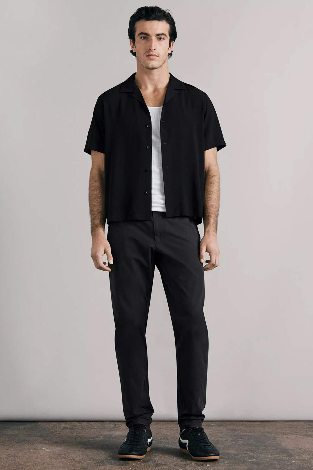 Men's black and white outfit combination