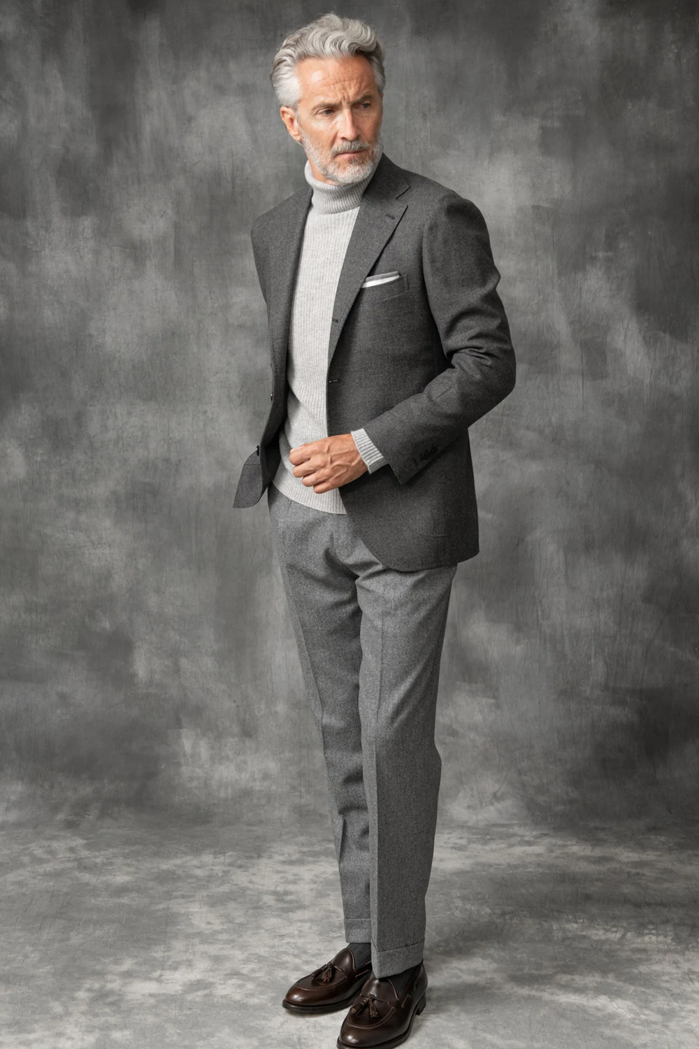 Men's tonal grey outfit combination