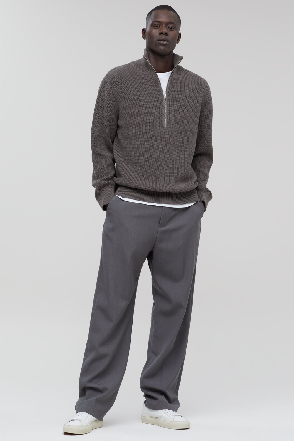 Men's tonal grey outfit combination