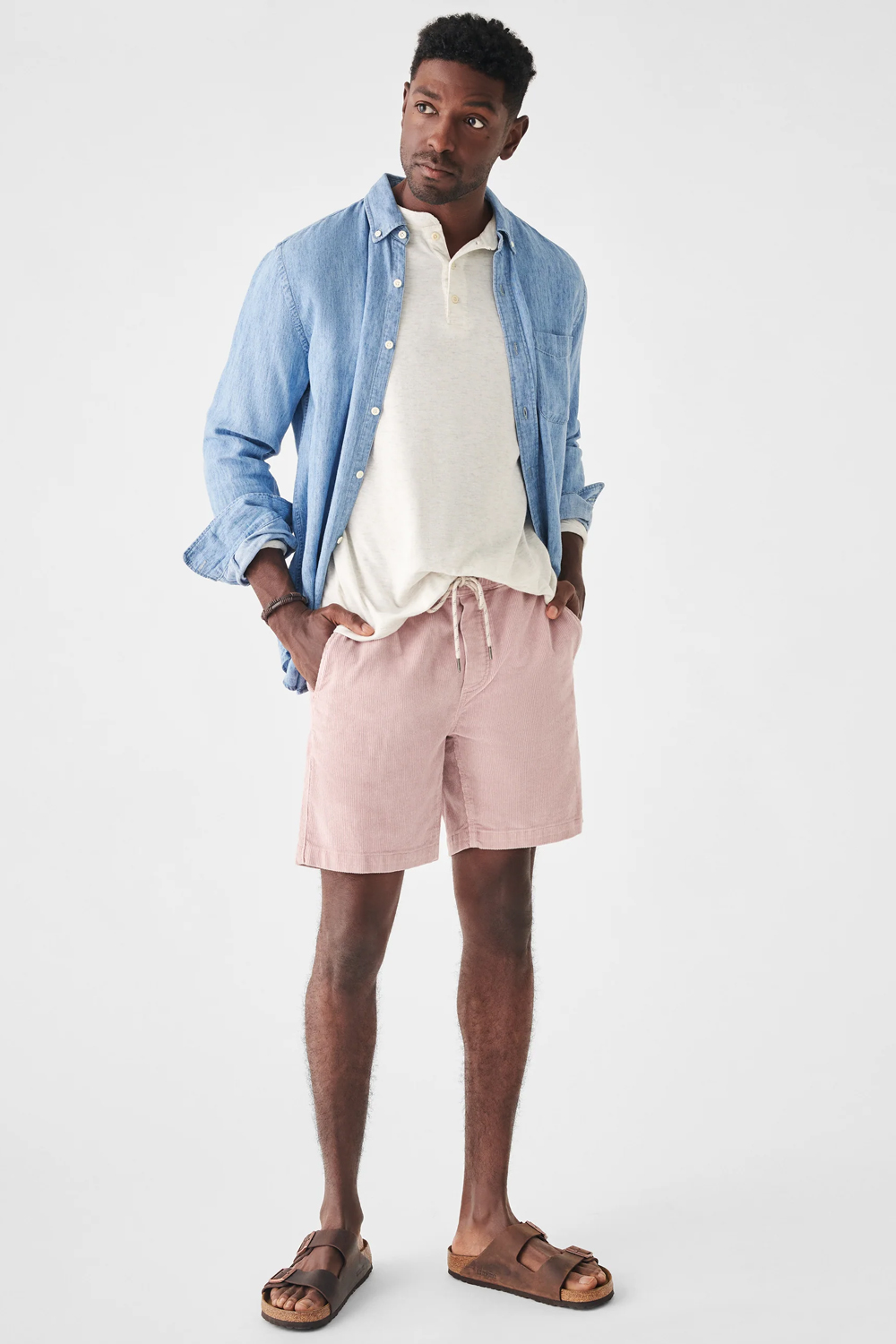 Men's blue and pink outfit combination